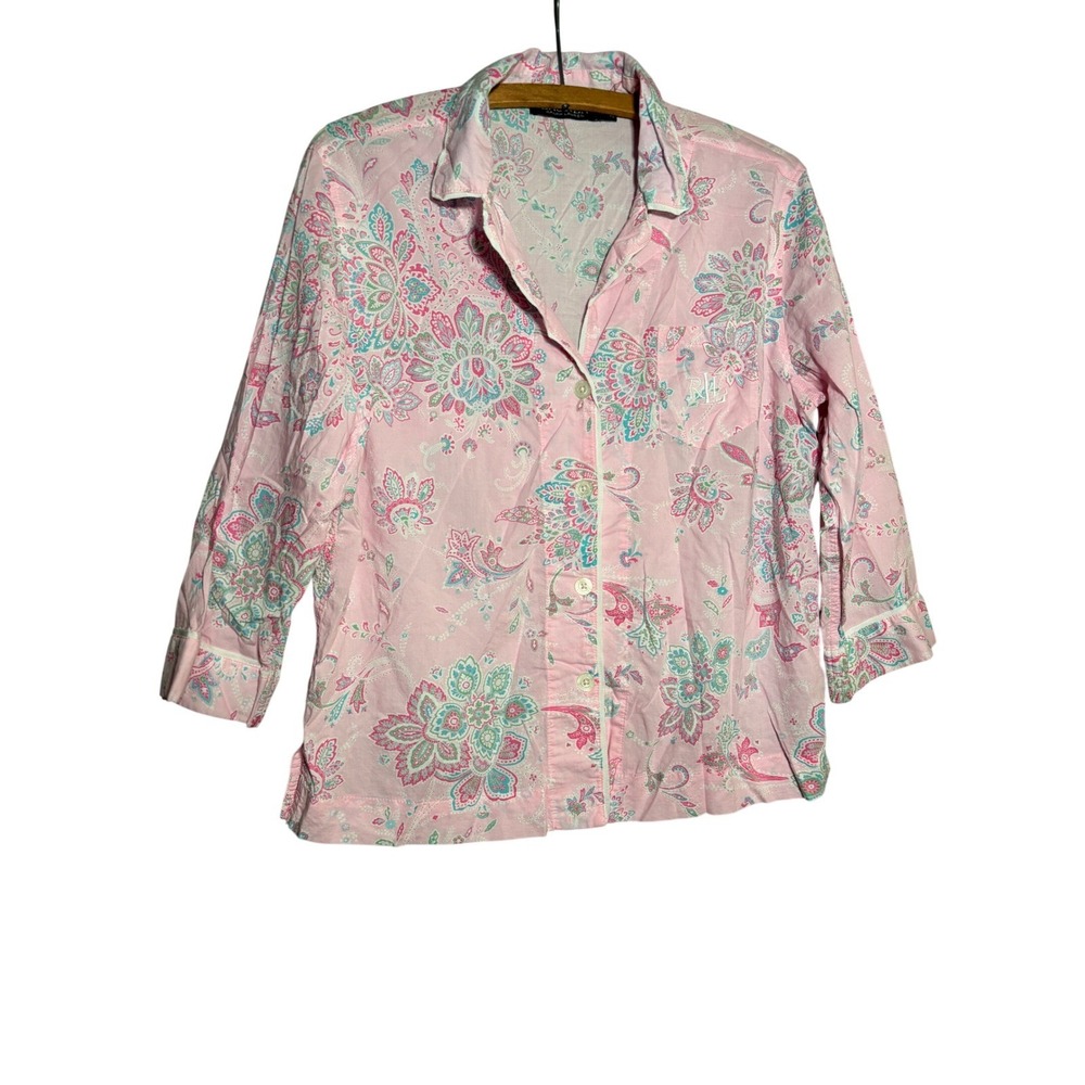 Lauren Ralph Lauren Womens M Paisley Cotton Blend Pajama Sleep Shirt Quiet Luxe